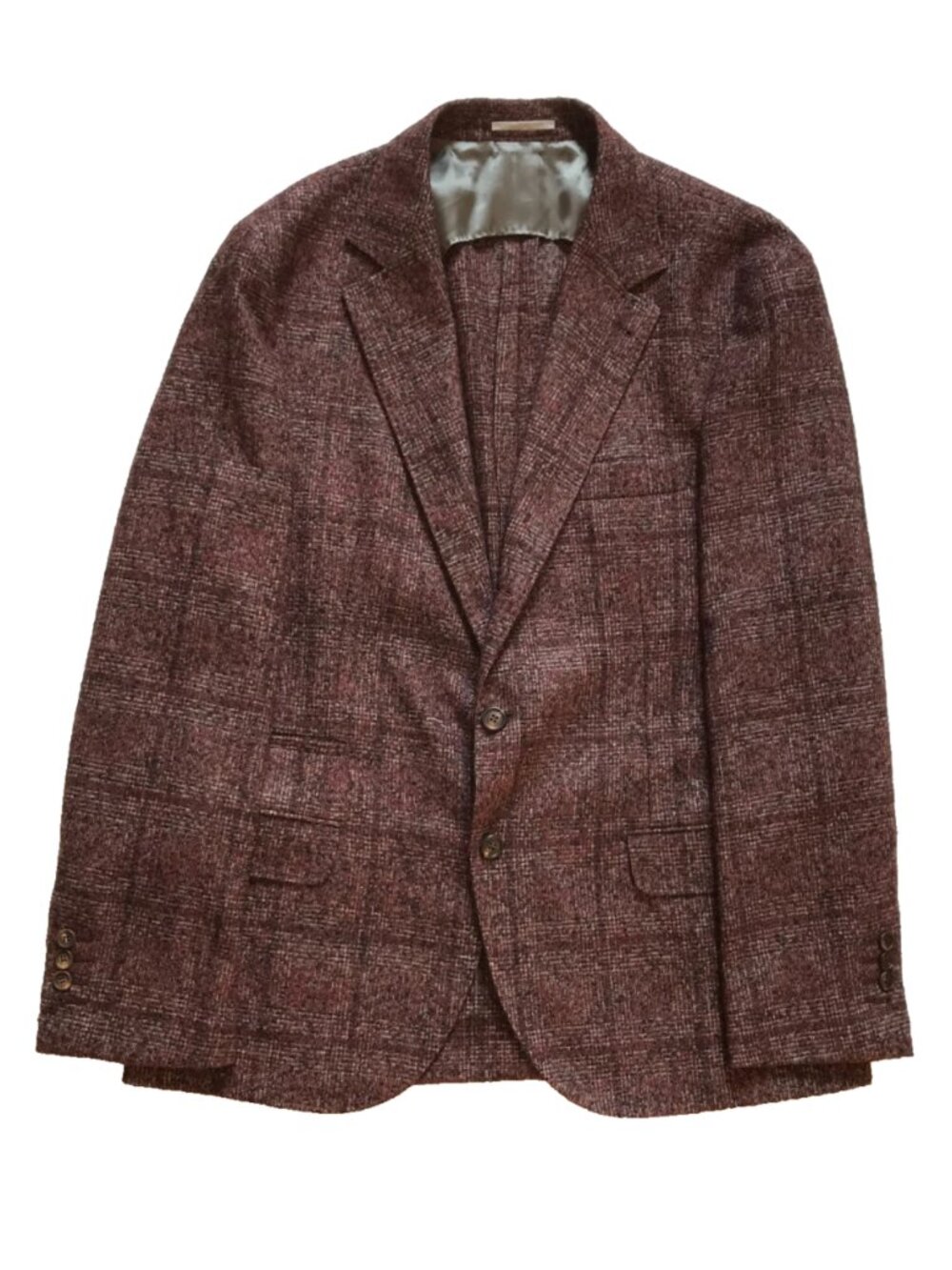 Brunello Cucinelli Windowpane Sport Coat Jacket Mens 52 40 Maroon Wool Alpaca